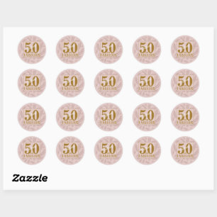 Sticker Rond 50 & fabuleuse parties scintillant rose & typograp