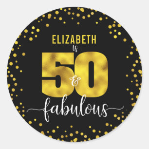 Sticker Rond 50 fabuleux anniversaire noir feuille d'or points 