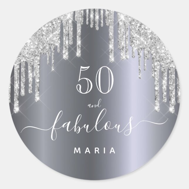 Sticker Rond 50 fabuleux anniversaire parties scintillant étinc (Devant)