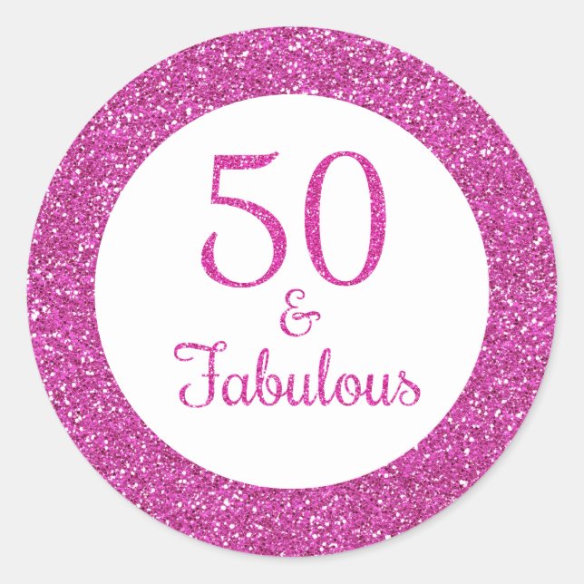 Sticker Rond 50 & Fabuleux anniversaire Sparkly Pink Parties sc (Devant)