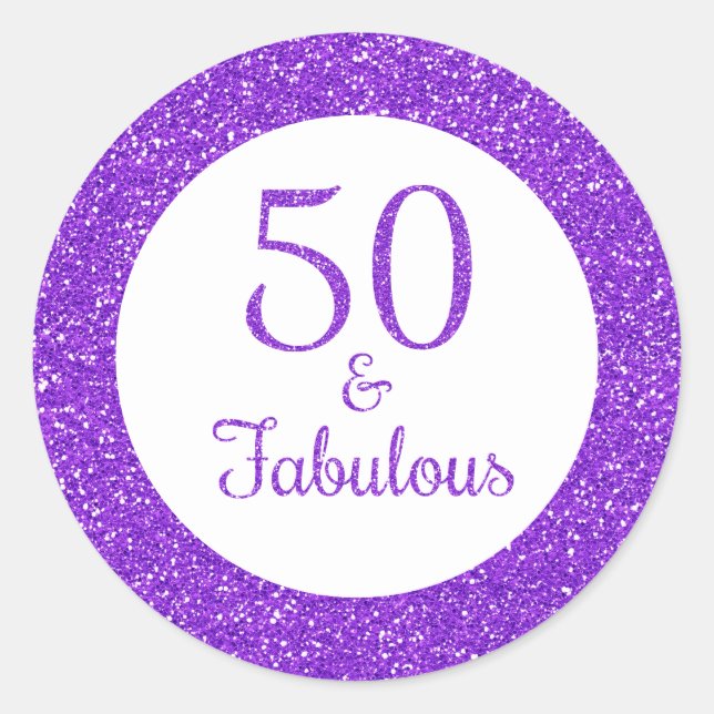 Sticker Rond 50 & Fabuleux anniversaire Sparkly Purple Parties  (Devant)