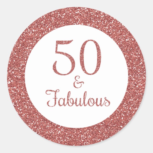Sticker Rond 50 & Fabuleux anniversaire Sparkly Rose Gold Parti (Devant)