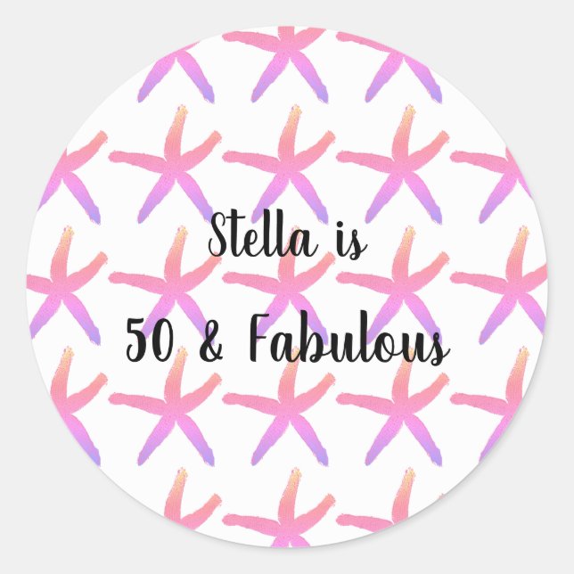 Sticker Rond 50 & Fabuleux Anniversaire Starfish Motif rose 202 (Devant)