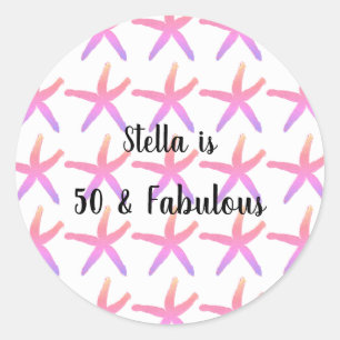 Sticker Rond 50 & Fabuleux Anniversaire Starfish Motif rose 202