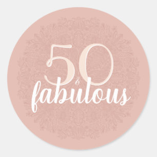 Sticker Rond 50 & Fabuleux Pink Floral Mandala 50e Anniversaire