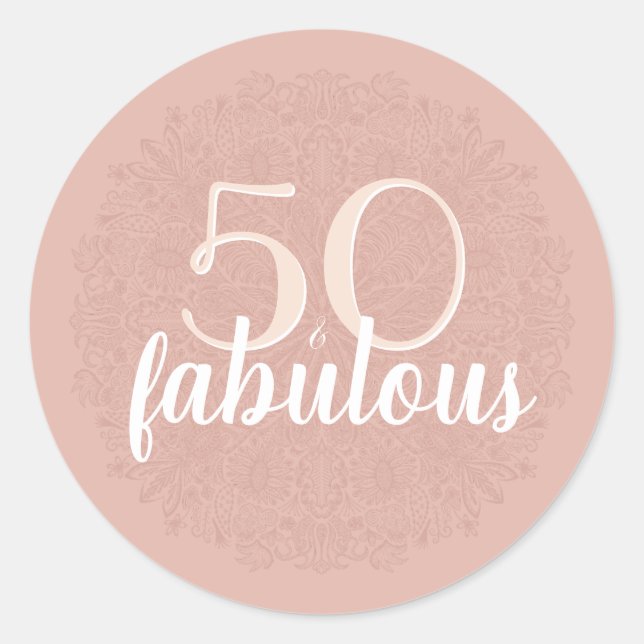 Sticker Rond 50 & Fabuleux Pink Floral Mandala 50e Anniversaire (Devant)