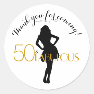 Sticker Rond 50 & FABULOUS Anniversaire Or Noir MERCI moderne