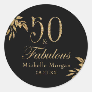Sticker Rond 50 & Fabulous Gold Black Parties scintillant fête 