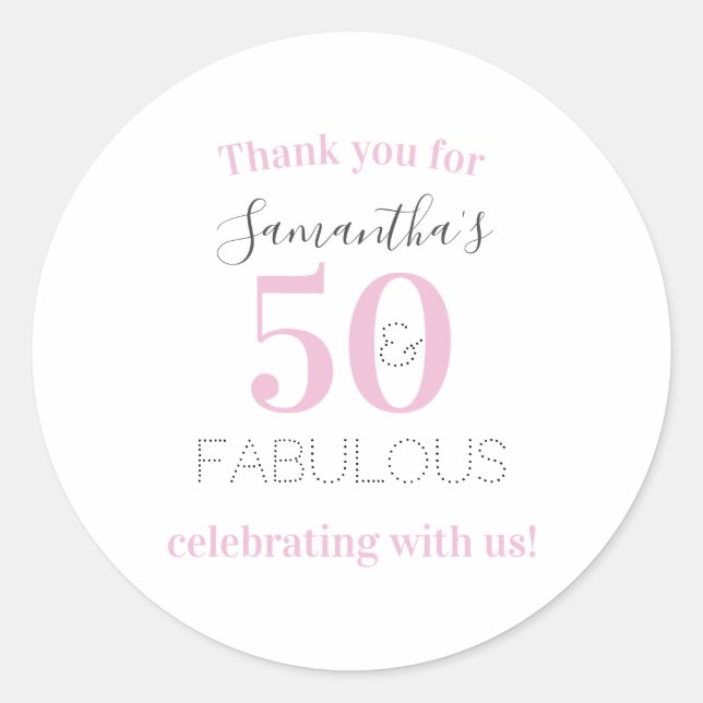 Sticker Rond 50e anniversaire 50 et fabuleux Anniversaire rose  (Devant)
