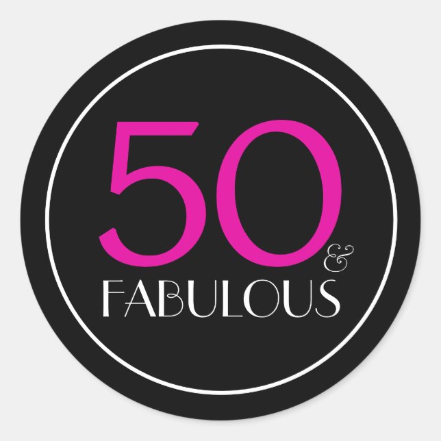 Sticker Rond 50e anniversaire|50 et fabuleux|rose et noir (Devant)
