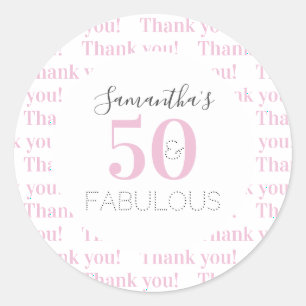 Sticker Rond 50e anniversaire 50 fabuleux Merci rose moderne