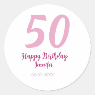 Sticker Rond 50e anniversaire ajouter nom date année rose rouge