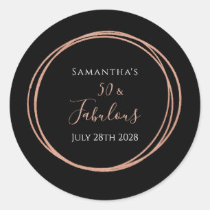 Sticker Rond 50e anniversaire Black Rose Gold fête d'anniversai