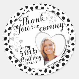 Sticker Rond 50e anniversaire Black White Dots Favor Merci