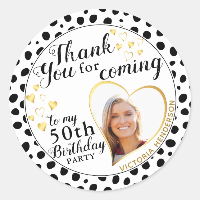 Sticker Rond 50e anniversaire Black White Gold Favor Merci (Devant)