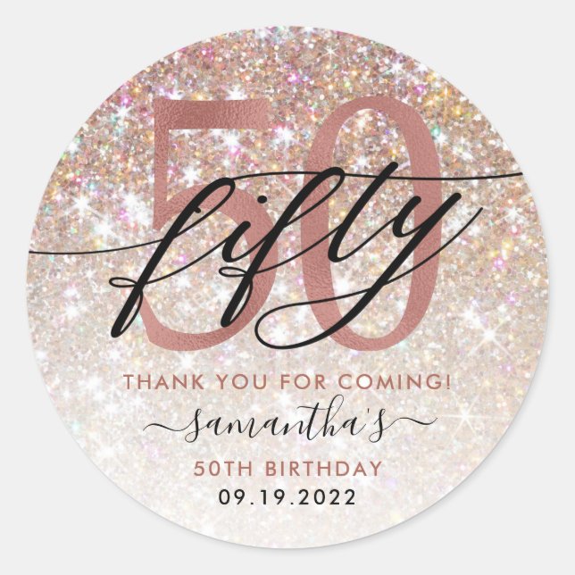 Sticker Rond 50e anniversaire Chic Parties scintillant Ombre Me (Devant)