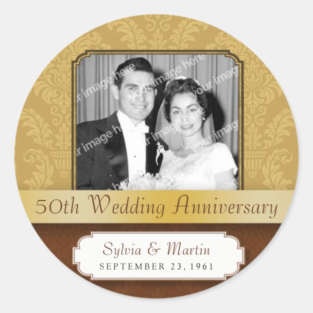 Sticker Rond 50e anniversaire de Damask encadré (Devant)