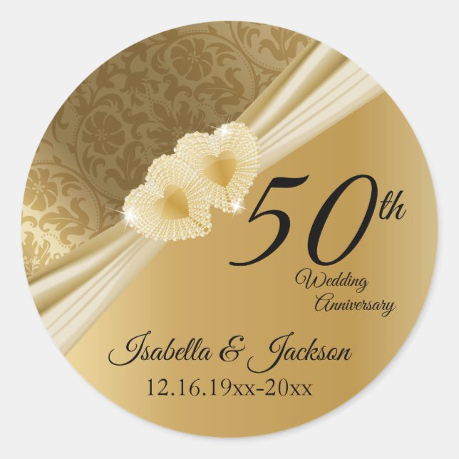 Sticker Rond 50e anniversaire de Gold Mariage damassé (Devant)