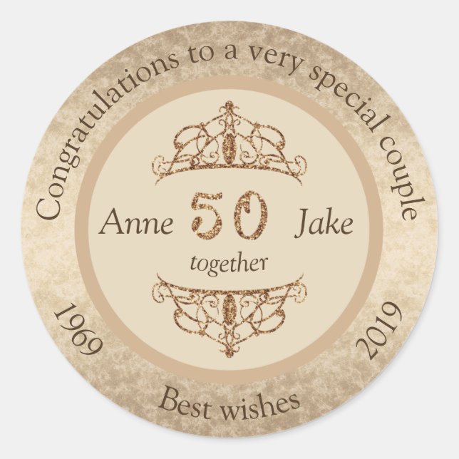 Sticker Rond 50e anniversaire de Mariage Cadeaux pour les coupl (Devant)