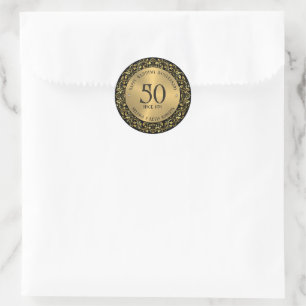 Sticker Rond 50e Anniversaire de Mariage Cadre Noir et Or