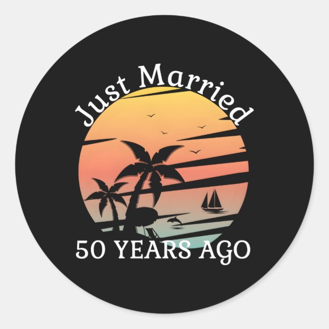 Sticker Rond 50E Anniversaire De Mariage Croisière Juste Marié  (Devant)