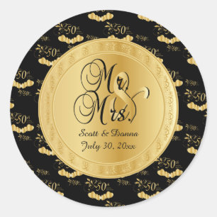 Sticker Rond 50e anniversaire de Mariage d'or en or et en noir