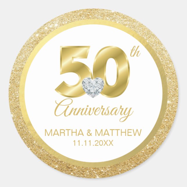 Sticker Rond 50e anniversaire de Mariage d'or personnalisé (Devant)