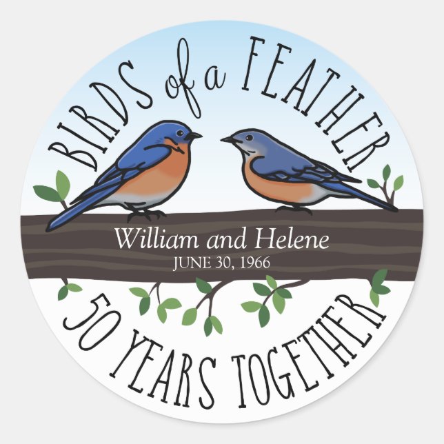 Sticker Rond 50e anniversaire du Mariage, Bluebirds of a Feathe (Devant)