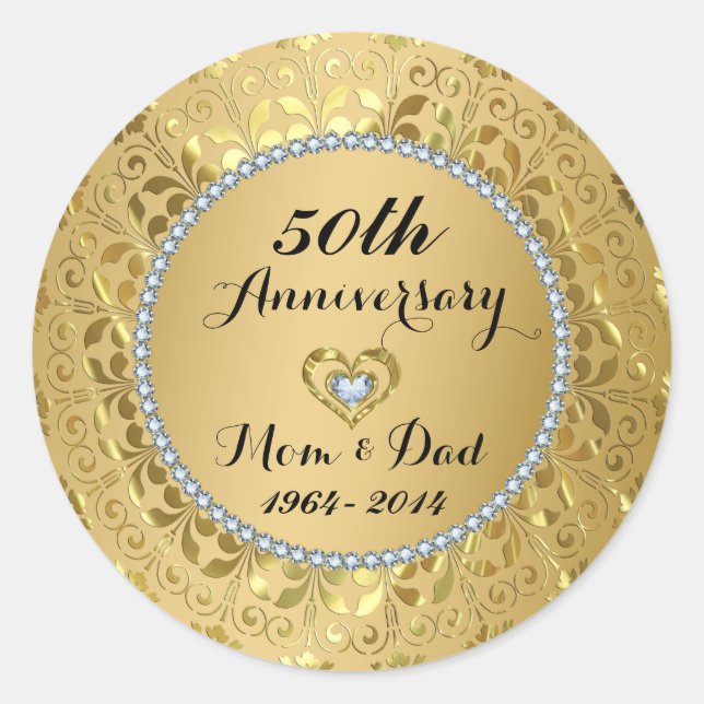 Sticker Rond 50e anniversaire du Mariage Diamonds & Gold (Devant)