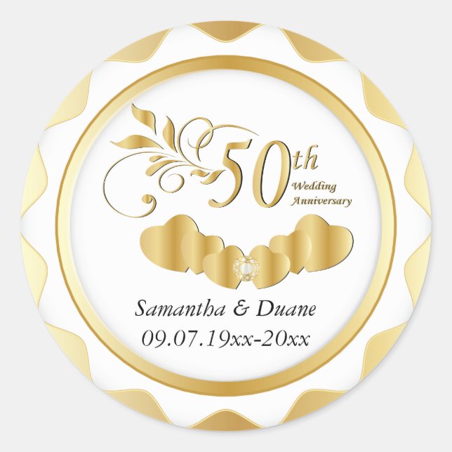 Sticker Rond 50e anniversaire du Mariage du coeur d'or | Texte  (Devant)