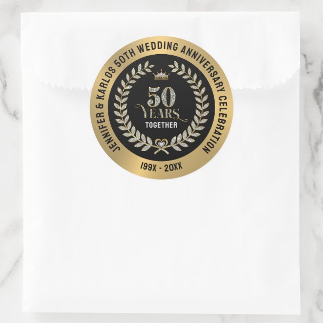 Sticker Rond 50e anniversaire du mariage Sparkling Laurel Wreat (Sac)