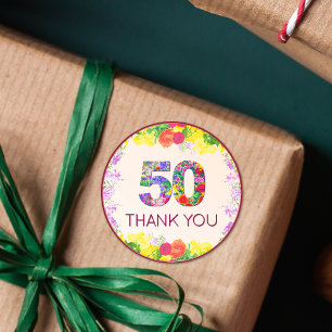 Sticker Rond 50e anniversaire Fleurs florales élégant 50 ans ro