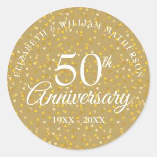 Sticker Rond 50e Anniversaire Golden Hearts
