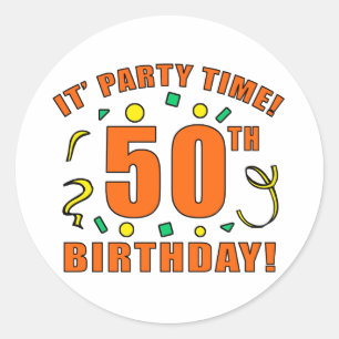Sticker Rond 50e anniversaire heure de fête