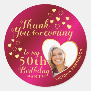 Sticker Rond 50e anniversaire Hot rose et Merci d'or Favor