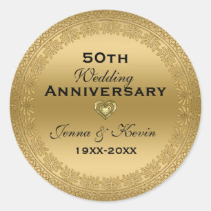 Sticker Rond 50e anniversaire Mariage Gold Floral Circle