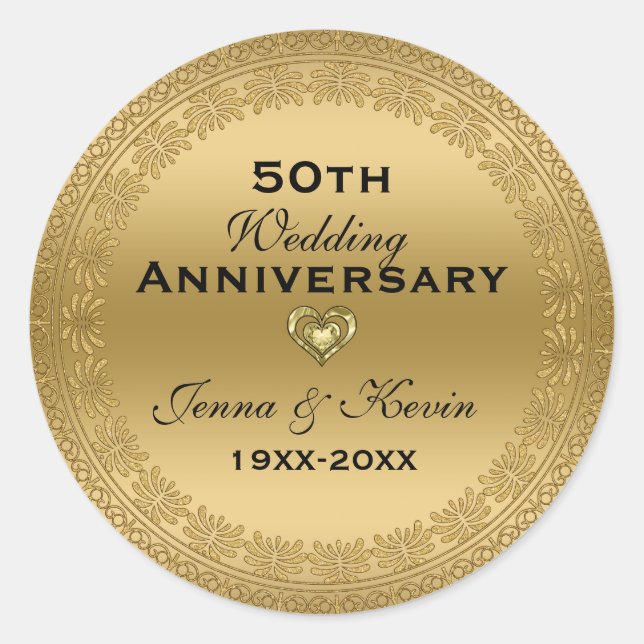 Sticker Rond 50e anniversaire Mariage Gold Floral Circle (Devant)
