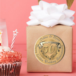 Sticker Rond 50e anniversaire Mariage Médaillon d'or Café M