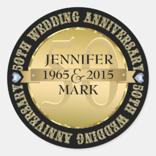 Sticker Rond 50E Anniversaire Mariage Métallic Or & Noir 2
