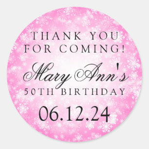 Sticker Rond 50e anniversaire Merci Pink Winter Wonderland