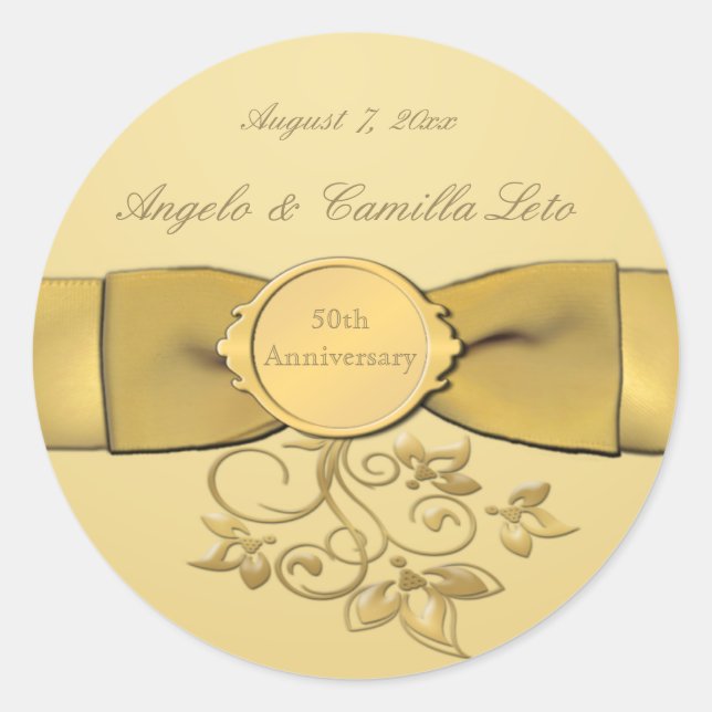 Sticker rond 50e Anniversaire Or 1,5 po de diamètr (Devant)