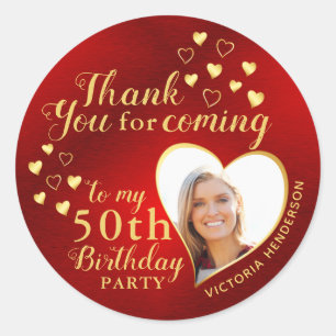 Sticker Rond 50e anniversaire Rouge et Gold Favor Merci