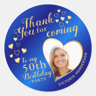 Sticker Rond 50e anniversaire Royal Bleu et Merci d'or