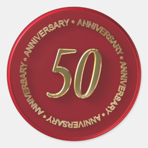 Sticker Rond 50e anniversaire sceau de cire rouge