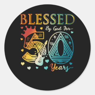 Sticker Rond 50e anniversaire vintage béni par Dieu pendant 50