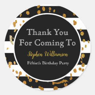 Sticker Rond 50e fête d'anniversaire  Black White Gold Merci