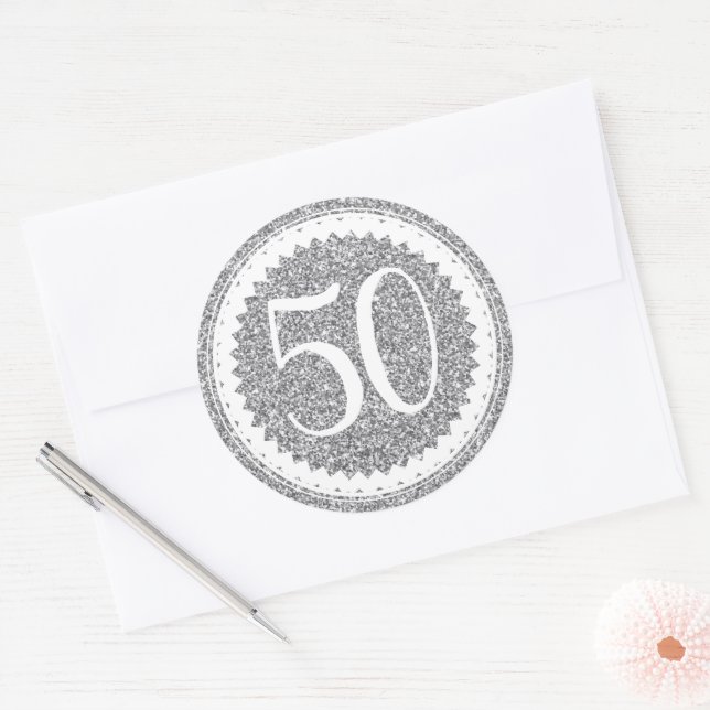 Sticker Rond 50e fête d'anniversaire Parties scintillant d'arge (Enveloppe)