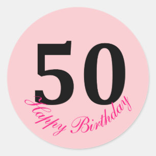 Sticker Rond 50e Joyeux Anniversaire rose pâle Cinquante Cute p