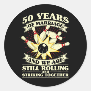Sticker Rond 50e Mariage Anniversaire Bowling marié épouse Husb