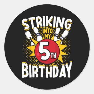Sticker Rond 5 Anniversaire Bowling Thème Grève Dans Anniversai